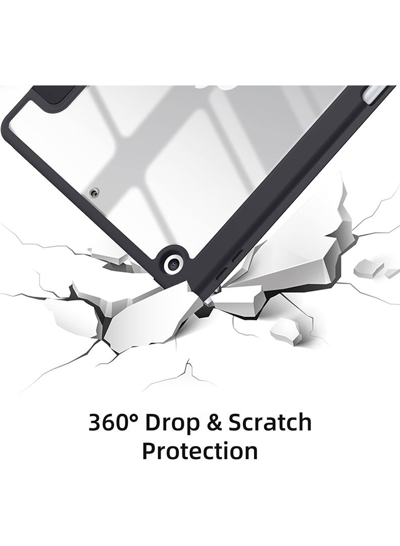 Theodor Hybrid Slim Case for iPad 9/8/7th Generation Case 10.2 Inch with Pencil Holder, Shockproof Trifold Stand Protective Cover with Soft TPU Clear Back for iPad Case 10.2, Auto Sleep/Wake Black - Image 3